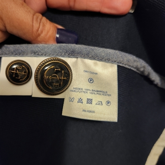 LANDS END BUTTON SWEATER BLAZER CARDIGAN KNIT BLEND NAVY BLUE POCKETS WOMAN' 10P - Picture 7 of 8